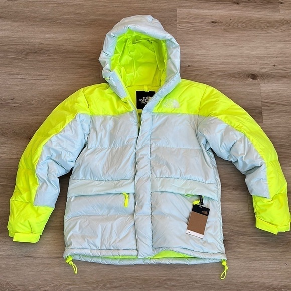 Men's The North Face HMLYN Down Parka size medium light blue/fluorescent yellow - Picture 1 of 7